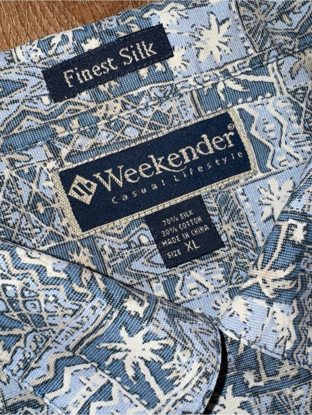 Weekender Mens XL Blue Shirt Casual Lifestyles Hawaiian Button Down Silk Cotton